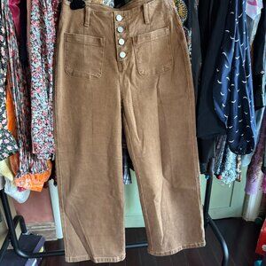 🌟 Sidefeel Brown High-Rise Button-Fly Cropped Pants – Size 4 – NWT/Unworn 🌟